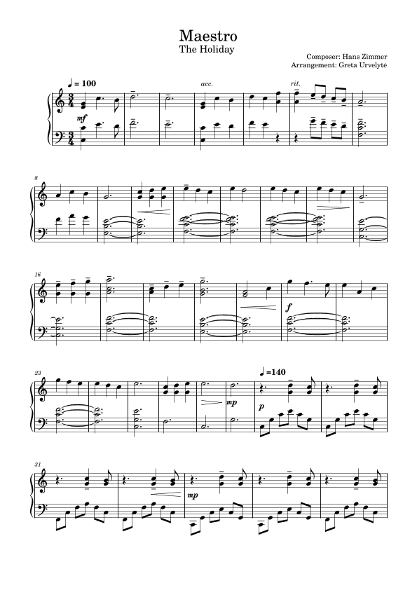 The Holiday (main Theme) (arr. Greta Urvelyte)