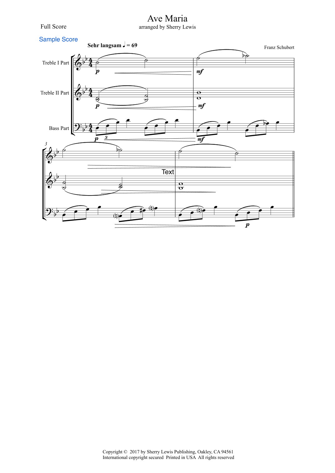 AVE MARIA - Schubert, Trio, Intermediate Level for  String Trio, Woodwind Trio, any combination of t (arr. Sherry Lewis)