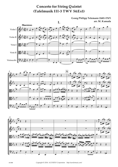 Concerto for String Quintet (Tafelmusik III-3 TWV 54:Es1) (arr. Mikio Kamada)