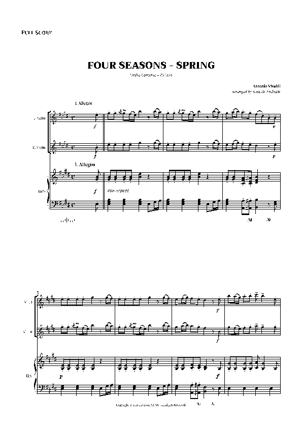 TRIO - Four Seasons Spring (Allegro) for 2 VIOLINS  and PEDAL HARP - E Major (arr. Ivan de Andrade)