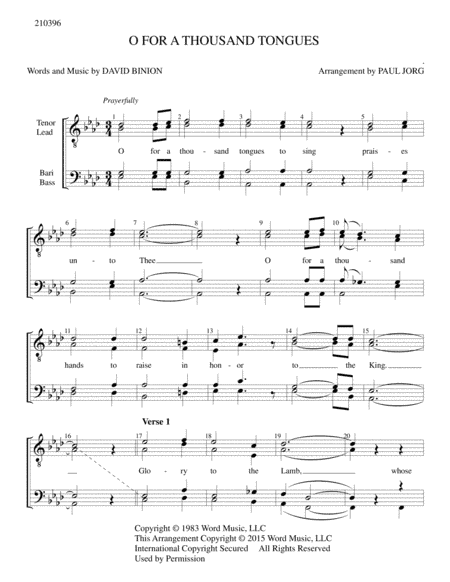 O For A Thousand Tongues (arr. Paul A. Jorg)