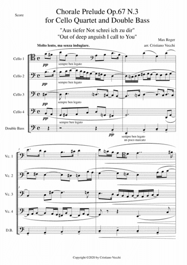 Chorale Prelude Op.67 N.3 for Cello Quartet and Double Bass (arr. Cristiano Vecchi)