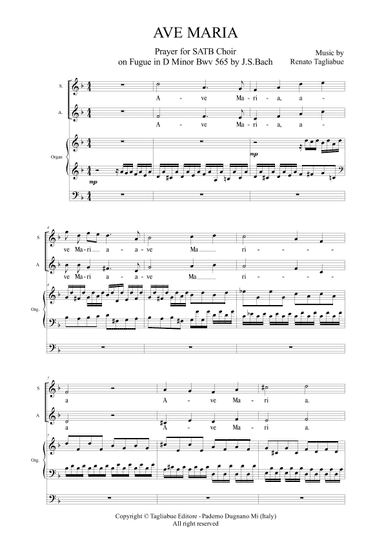 AVE MARIA - Tagliabue - Prayer for SATB Choir on Fugue in D Minor Bwv 565 by J.S.Bach