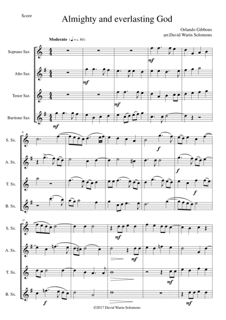 Almighty and everlasting God for saxophone quartet (arr. David Warin Solomons)