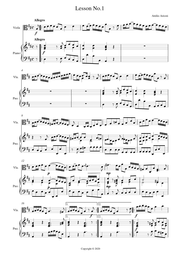 Lesson No.1 for Viola and Piano (arr. Alex Tinlin)