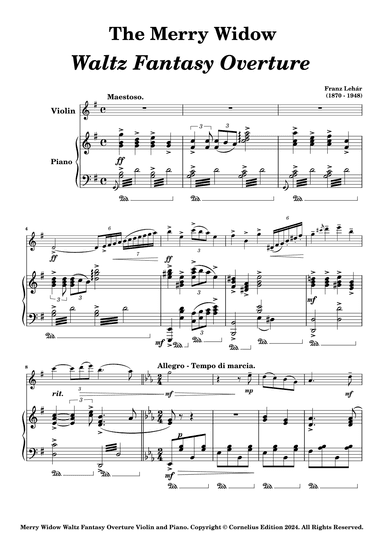 The Merry Widow Waltz Fantasy Overture. Die lustige Witwe. André Rieu Violin and Piano. (arr. Glenn Martin)