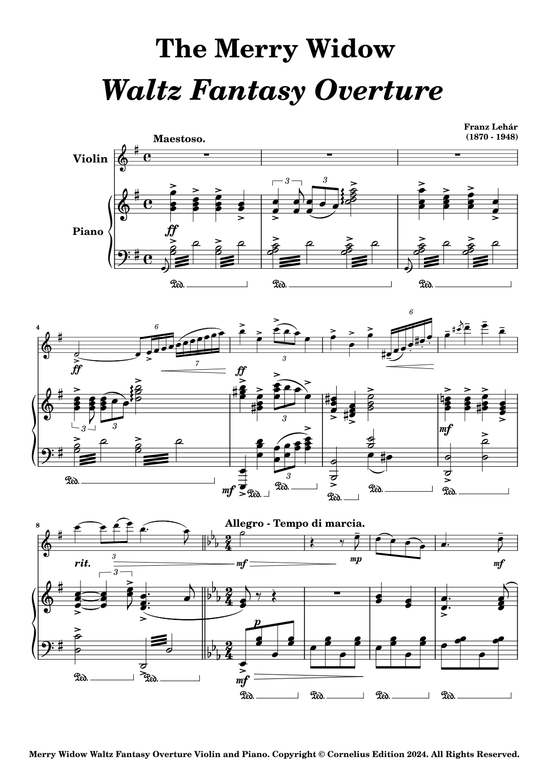 The Merry Widow Waltz Fantasy Overture. Die lustige Witwe. André Rieu Violin and Piano. (arr. Glenn Martin)