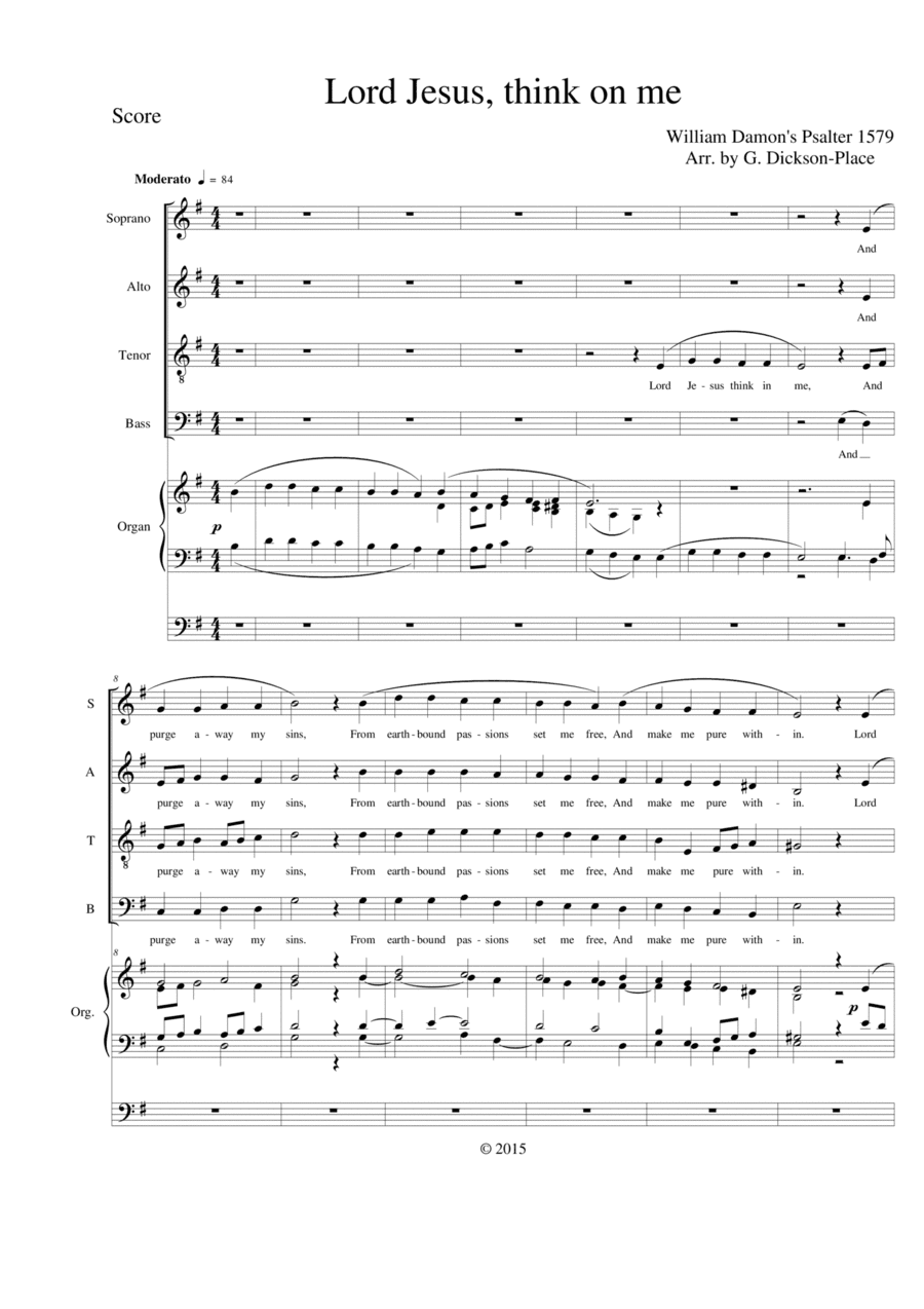 Lord Jesus Think On Me - SATB Organ/Piano - Arr. by Graham Dickson-Place (arr. Arr. by Graham Dickson-Place)