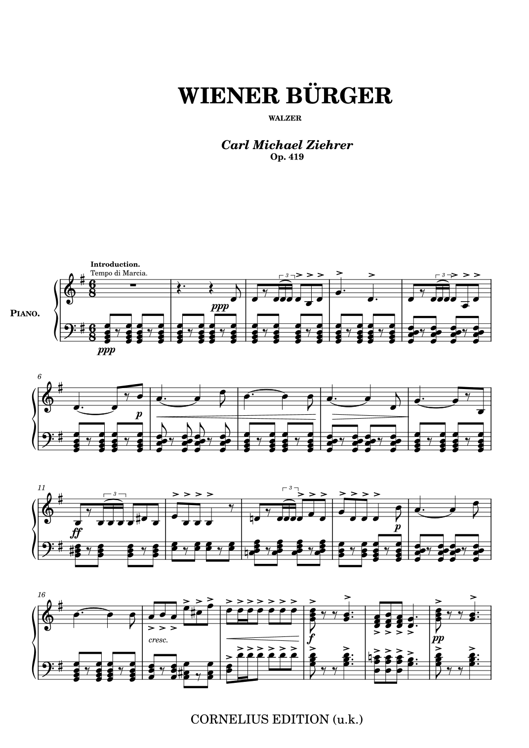 Wiener Burger Walzer (Citizens of Vienna) Op 419 for Piano solo (arr. Marcus Martin)
