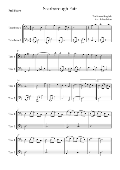 Scarborough Fair for Trombone Duo (arr. Fabio Britto)