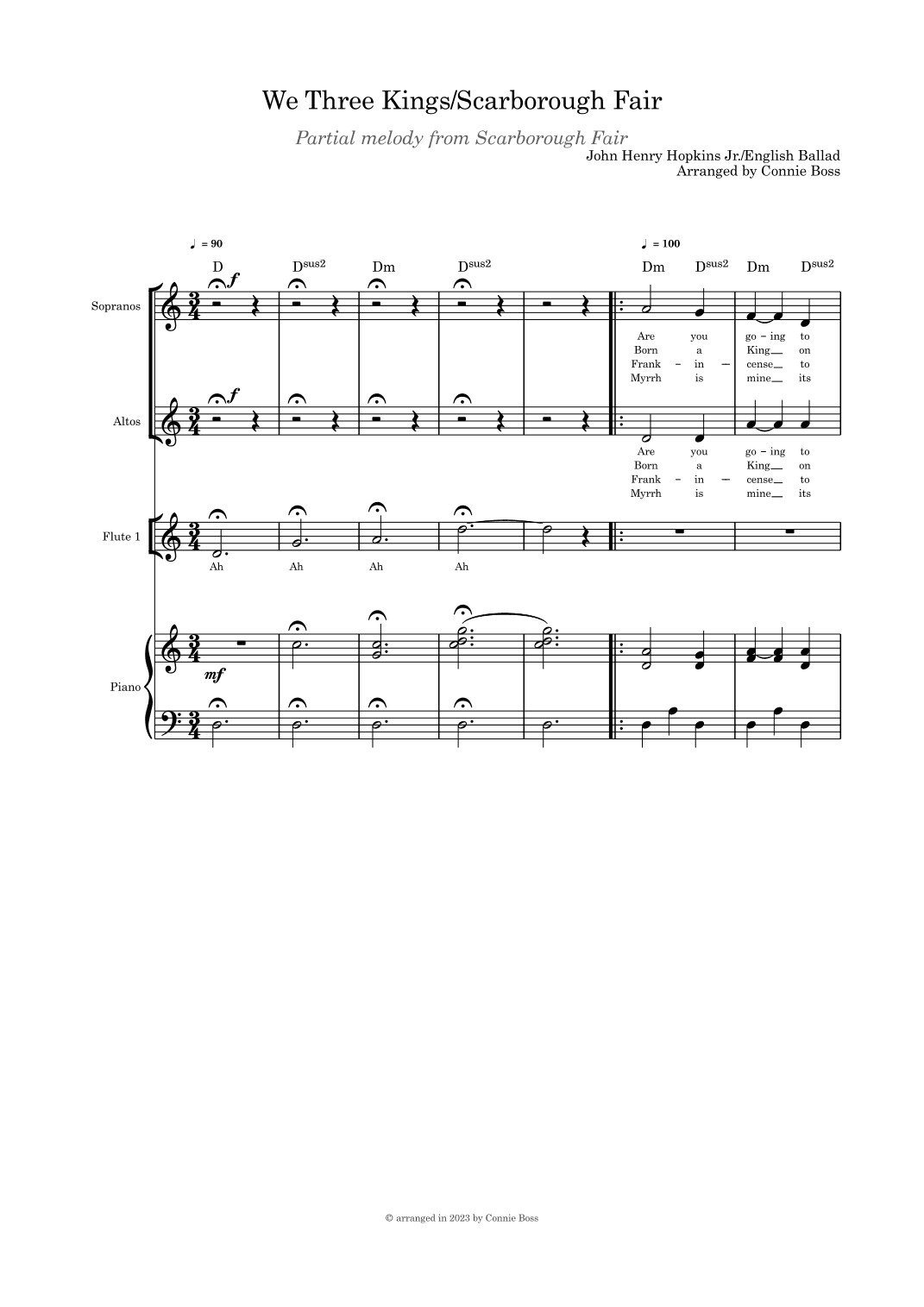 We Three Kings/Scarborough Fair combo SA duet flute and piano (arr. Connie Boss)