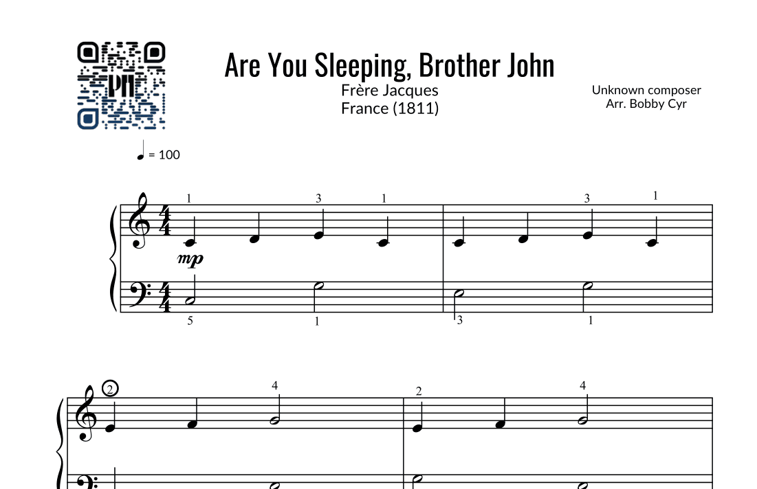 Are You Sleeping, Brother John (Easy Piano) (arr. Bobby Cyr - Piano Notion)