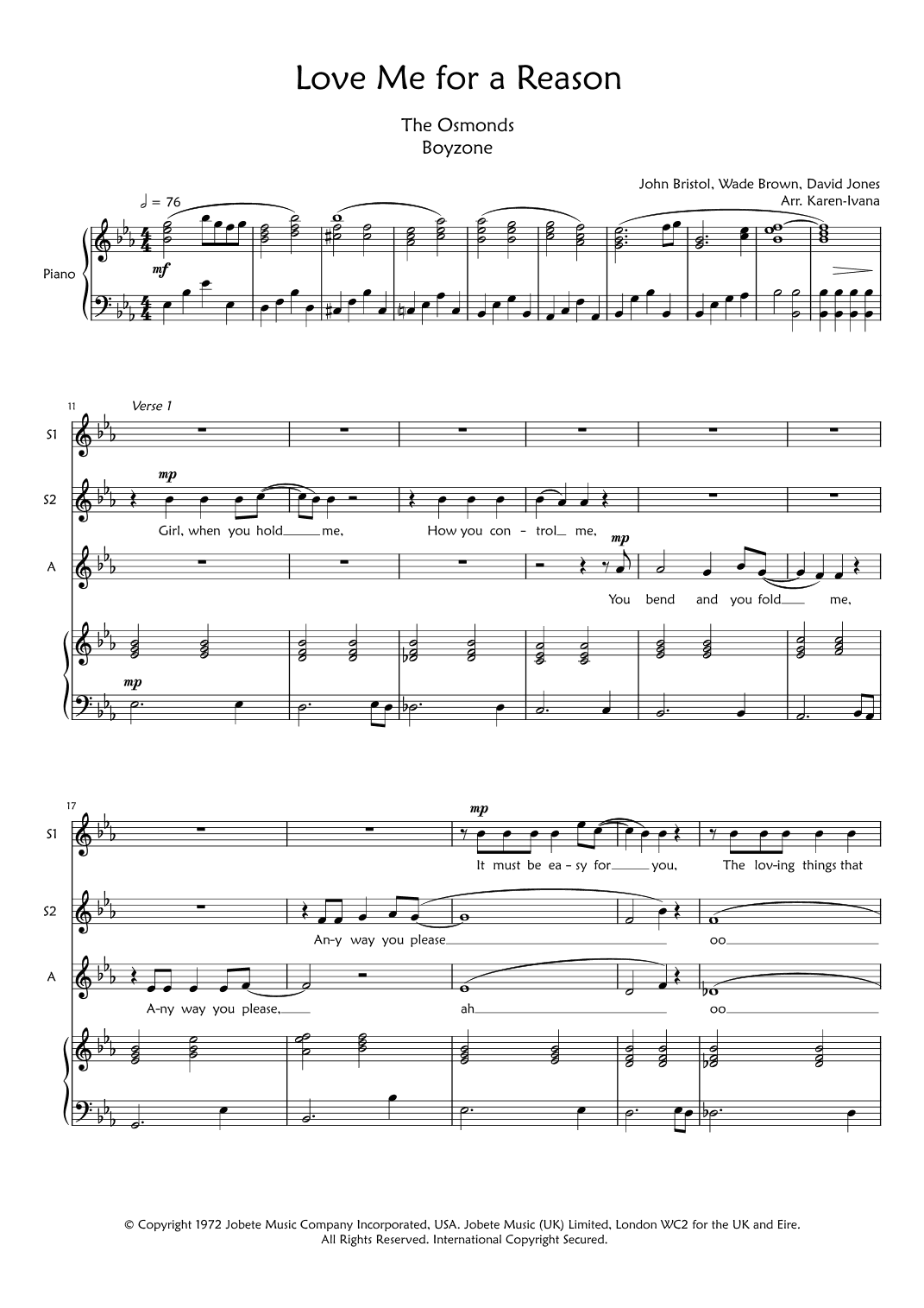 Love Me For A Reason (arr. Karen Ivana)
