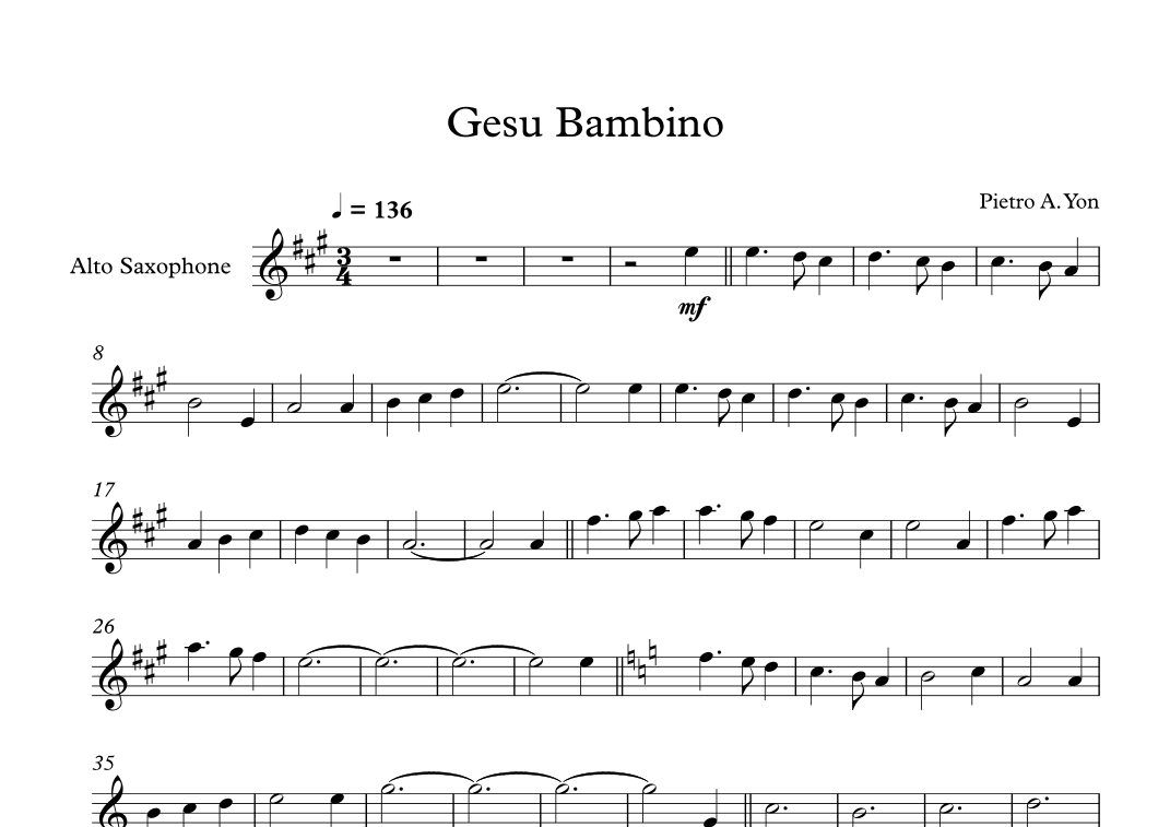 Gesu Bambino (The Infant Jesus) - Pietro A. Yon (Alto Sax) (arr. Digital Book Music)