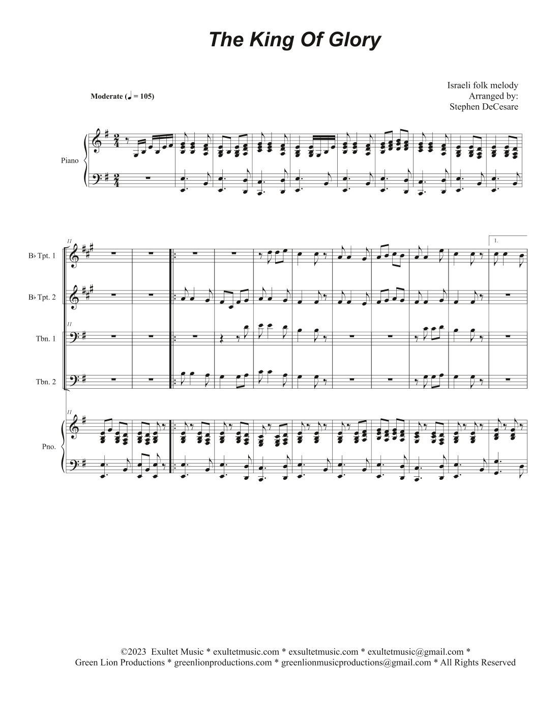 The King Of Glory (Brass Quartet and Piano - Alternate Version) (arr. Stephen DeCesare)