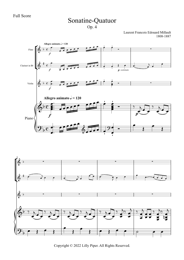Sonatine-Quatuor for flute, clarinet, violin, and piano (arr. Lilly Piper)