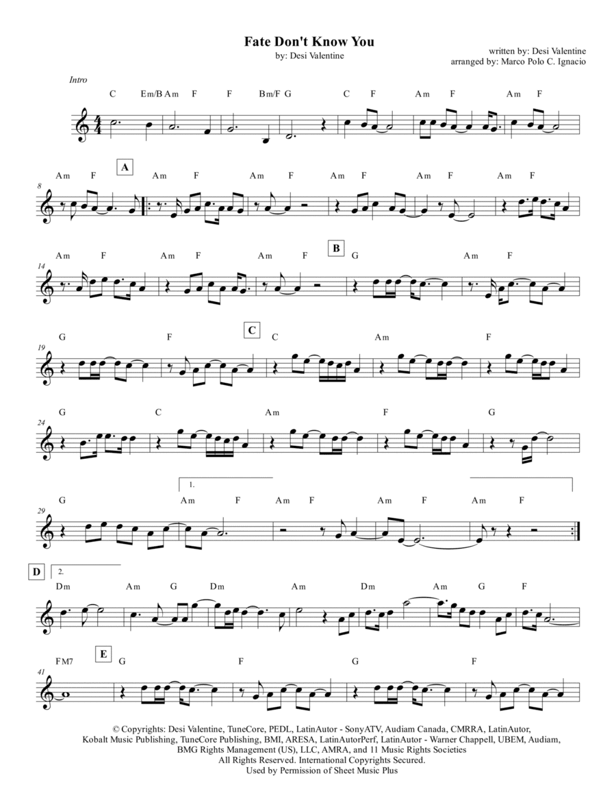 Fate Don't Know You (arr. Marco Polo C. Ignacio)