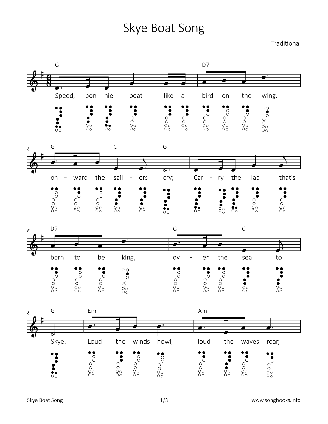 Sky Boat Song (arr. songbooks.info)