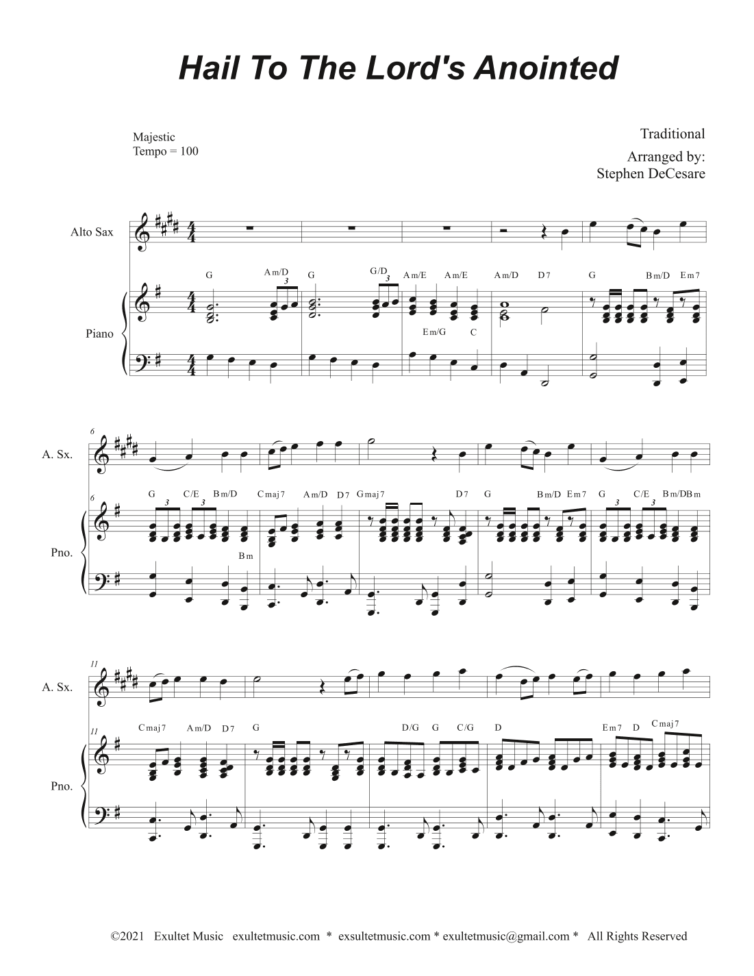 Hail To The Lord's Anointed (Alto Saxophone) - Piano accompaniment) (arr. Stephen DeCesare)