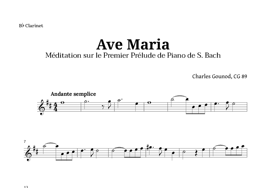 Ave Maria by Gounod for Clarinet Solo (arr. Langanho)