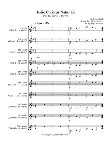 Hodie Christus Natus Est (2 Violin Quintets) (arr. Regis Bookshar)
