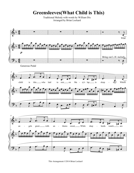 Greensleeves(What Child is This?) Piano Solo or Piano and Medium Voice (arr. Brian Lockard)