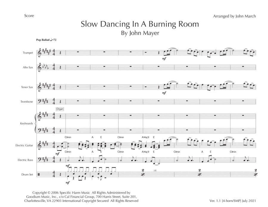 Slow Dancing In A Burning Room (arr. John March)