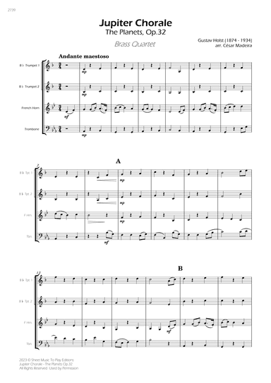Jupiter Chorale from The Planets - Brass Quartet (Full Score) - Score Only (arr. César Madeira)