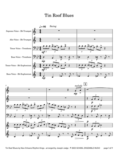 Tin Roof Blues by the Kings for Brass Quartet in Schools (arr. Joseph Judge)