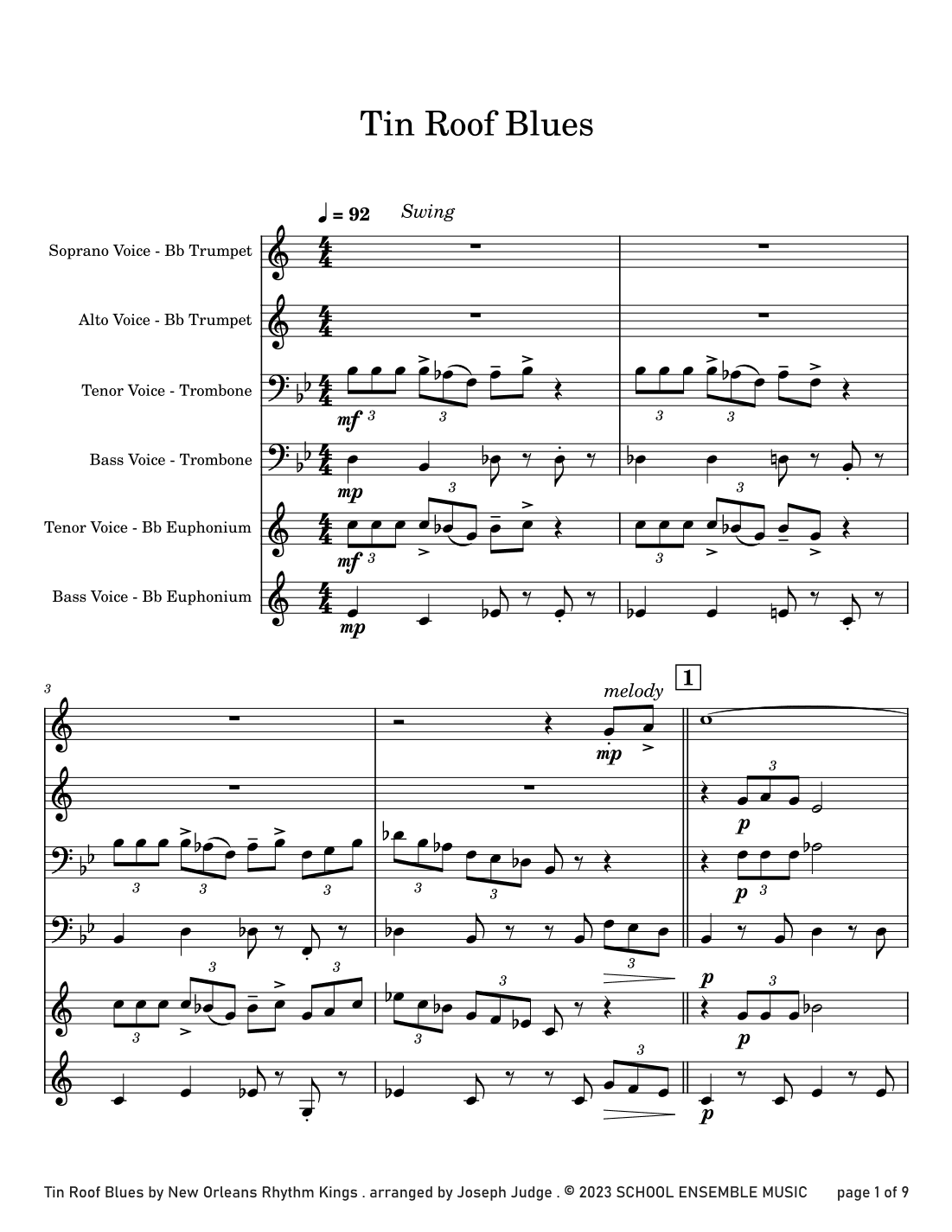 Tin Roof Blues by the Kings for Brass Quartet in Schools (arr. Joseph Judge)