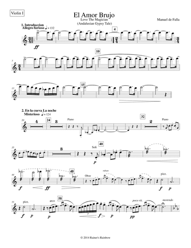 De Falla 1915 El Amor Brujo arr String Quartet, String Bass, Oboe, Clarinet & Piano (arr. R G Roth)