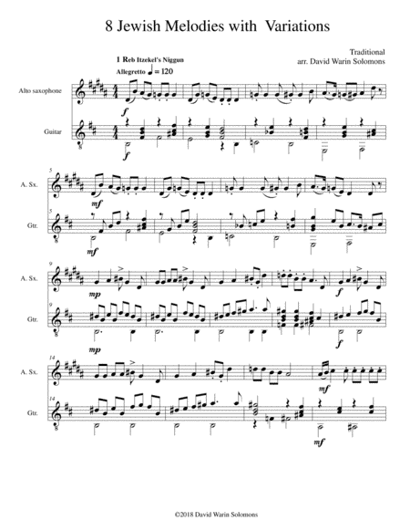 8 Jewish Melodies with Variations for alto saxophone and guitar (arr. David Warin Solomons)