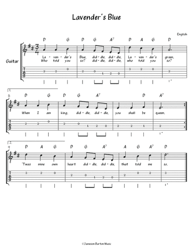 "Lavender's Blue" - Guitar w/TAB (arr. Jameson Burton)