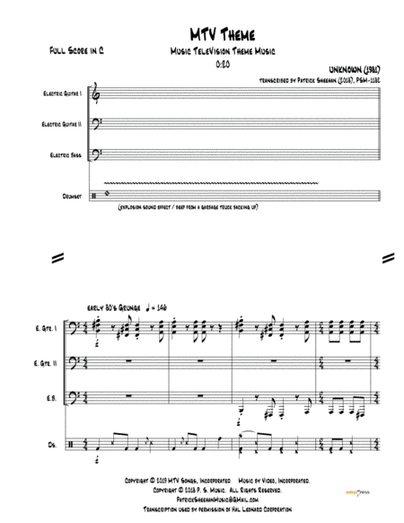 Mtv Theme - Full Length (arr. Patrick Sheehan)