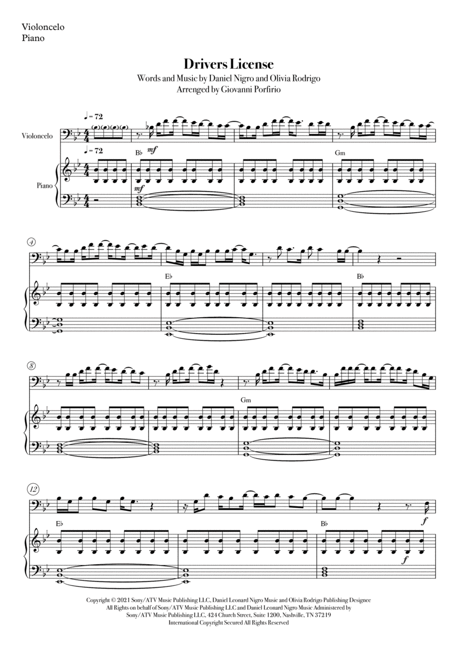 Drivers License (arr. Giovanni Porfirio)