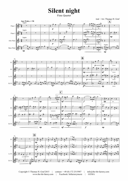 Silent Night - Stille Nacht - Jazz Waltz - Flute Quartet (arr. Thomas H. Graf)