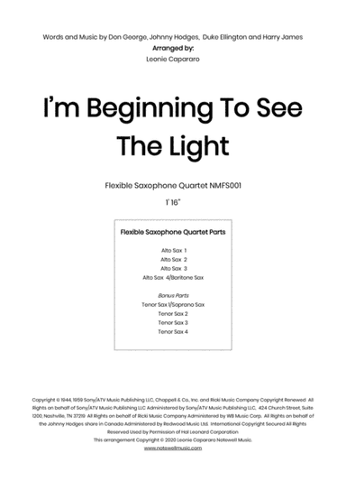 I'm Beginning To See The Light (arr. Leonie Capararo)