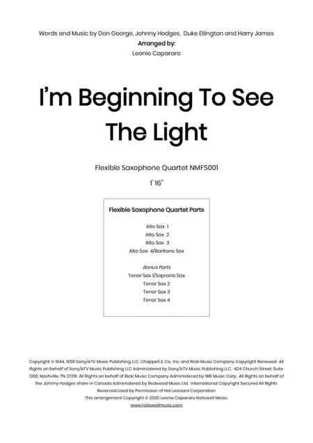 I'm Beginning To See The Light (arr. Leonie Capararo)