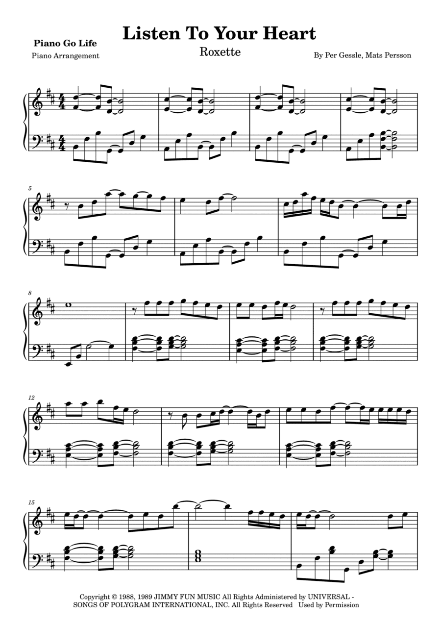 Listen To Your Heart (arr. Piano Go Life)