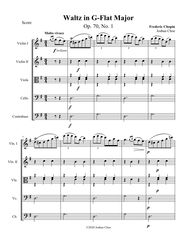 Waltz, Op. 70, No. 1 (in G Major) (arr. Joshua Choe)