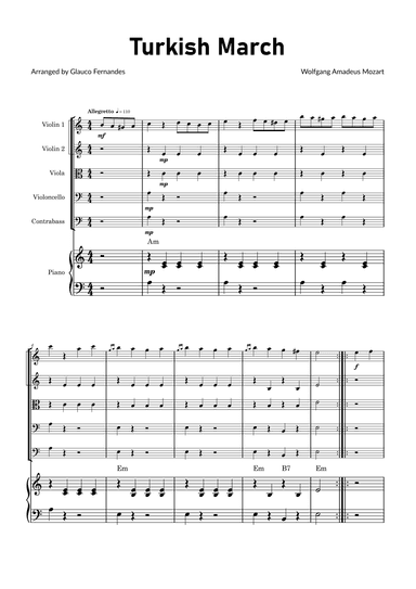 Turkish March by Mozart - String Orchestra with Piano and Chord Notations (arr. Glauco Fernandes)