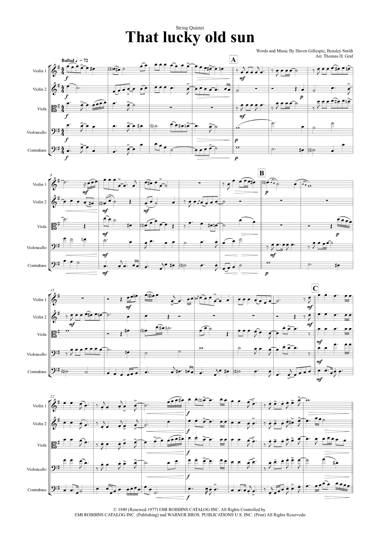 That Lucky Old Sun (arr. Thomas Graf)
