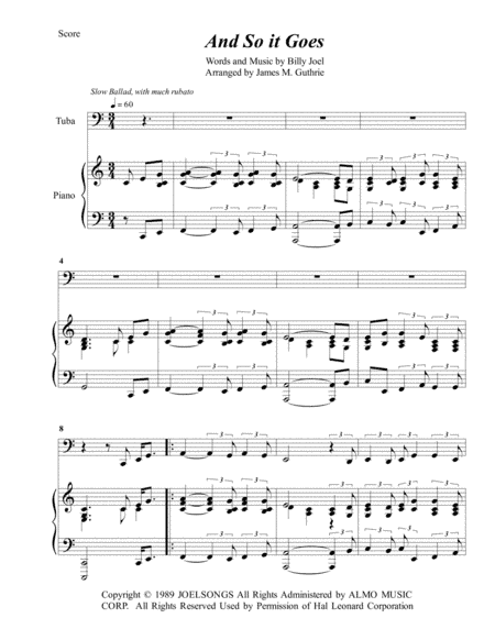 And So It Goes (arr. James M. Guthrie, ASCAP)
