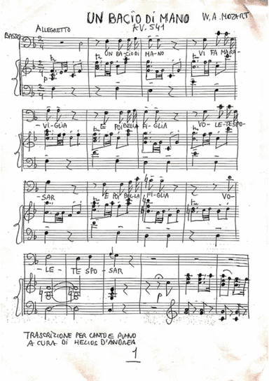 Mozart Un bacio di mano voice and piano (arr. Helios D'Andrea)