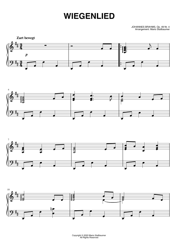 Wiegenlied (Johannes Brahms, Op. 49 Nr. 4) (arr. Mario Stallbaumer)