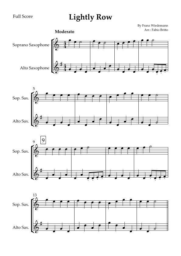 Lightly Row for Soprano Saxophone & Alto Saxophone Duo (arr. Fabio Britto)