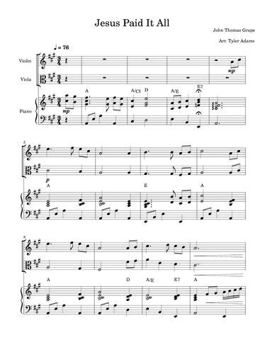 Jesus Paid It All (Violin and Viola Duet with Piano) (arr. Tyler Adams)