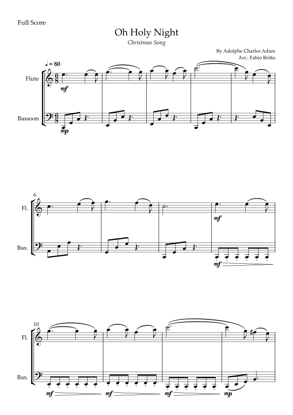 Oh Holly Night (Christmas Song) for Flute & Bassoon Duo (arr. Fabio Britto)