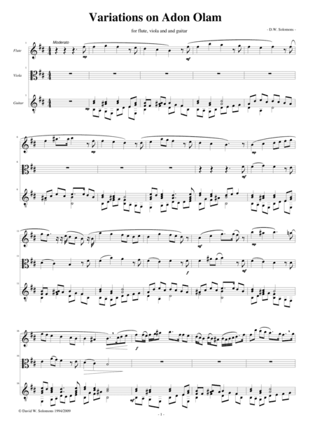 Variations on Adon Olam (Eternal Lord) for flute, viola and guitar (arr. David Warin Solomons)