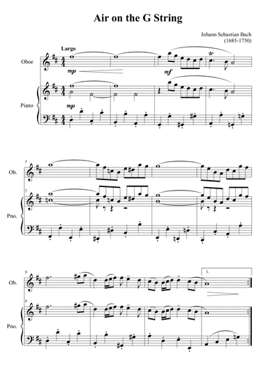 Air on the G String for oboe and piano (arr. Passoni Music)